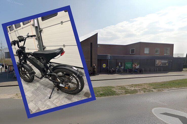 Lidl aan de Grafhorsterweg. Inzet: De door de politie meegenomen fatbike. - Foto: Google Streetview/Inzet: Politie Basisteam IJsselland-Noord